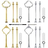 Gativs 4 Sets Etagere Bausatz Etageren Stangen Set Etagere Tortenständer Etageren Stäbe Metallstangen für Etagere Tortenständer 2 bis 3 Etagen Etageren Stangen Set mit Bohrer, Silber und G