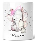 Zarto® Erste Baby- Kinder- Spardose Tiere - für Mädchen mit Namen personalisiert - Keramik - Verpackung als Geld-Geschenk Geburt T