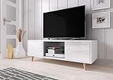 WFL GROUP Moderner TV Schrank - Fernsehschrank - Skandinavischer Stil - 140 cm - Bis zu 55' TV - Weiss Hochg