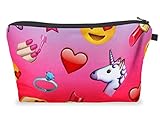 Kosmetiktasche Einhorn Schminktasche Kulturbeutel wasserdicht Kosmetikbeutel Unicorn Bedruckt 20 cm x 13 cm mit Reißverschluss Stabil & strapazierfähig Einhörner Design zum verlieben Emoticon E