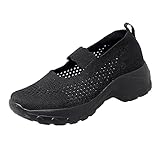 YIWULA Damen Sportschuhe Hallen- & Fitnessschuhe Luftkissen Sommer Damen Aushöhlen Wedge Sport Fashion Mesh Turnschuhe Slip On Schuhe Schw