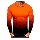 XWLY Poloshirt Herren Frühling Herbst Casual Langarm Mode Farbverlauf Herren Freizeithemden Slim Fit Revers Knopfleiste Urban Outdoor Golf All-Match Herren Sportshirt C-Orange Black XL