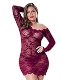 LINGERLOVE Sexy Spitze Negligee für Mollig Damen Babydoll Dessous Grosse Grössen Schulterloses Lingerie Nachtwäsche mit G-String