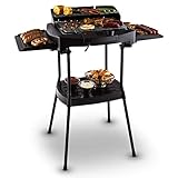 OneConcept Dr. Beef II Elektrogrill, nutzbar als Standgrill oder Tischgrill, In - und Outdoor Edition, große Grillfläche, bis 2000 W, inkl. Standfuß, Thermostatstufenlos regelbar, Grauschw