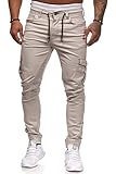 Herren Hose Jogger Chino Cargo Jeans Hosen Stretch Sporthose Herren Hose mit Taschen Slim Fit Freizeithose (Beige, L)