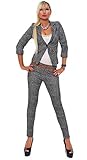 Fashion4Young 4417 Damen Business Anzug Hosenanzug Hose und Blazer Weste Jacke in Grau 4 Größen (M = 36, Grau Weiß)