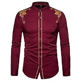 QWERD Herren Besticktes Hemd Slim Fit Freizeithemd Herren-Hemd Langarm Button Down Hemd Für Anzug, Business, Hochzeit, Freizeit Langarmhemd Männer Langarmshirts Slim Fit Stickereien Casual Dress S