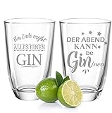 GRAVURZEILE 2er Set Montana GIN-Gläser - Der Abend kann be beGINnen & Am Ende ergibt alles einen Gin - Geschenk für gute Freunde & Partner - GIN-Glasses + GIN-T