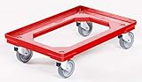 Transportroller für Eurobehälter 60 x 40 cm | 4 Lenkrollen | ABS-Gestell | Euroroller | Transporthilfe für Stapelboxen | Kistenroller (Rot)