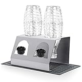 Hoofaway Sodastream Abtropfhalter Abtropfständer aus Edelstahl mit Abtropfmatte Abtropfschale Herausnehmbare Platzsparend für 2 Flaschen Flaschen Crystal Silber 2