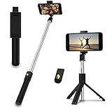 EasyULT Bluetooth Selfie Stick Stativ mit Fernbedienung, Rotation Selfie Stange mit Bluetooth-Fernauslöse, Erweiterbarer Wireless Selfie-Stange für Die Meisten Smartphones(Schwarz)