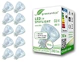10x greenandco® CRI 90+ LED Spot ersetzt 26W GU4 MR11 Strahler, MCOB 3W 220lm 3000K warmweiß 38° 12V AC/DC flimmerfrei nicht dimmbar 2 Jahre G