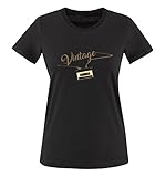Comedy Shirts - Vintage Kassette - Damen T-Shirt - Schwarz/Hellbraun-Beige Gr. S