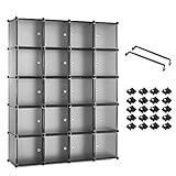 Meerveil Kleiderschrank, Steckregal Kunststoff, Garderobe Schrank Steckregalsystem, mit 2 Kleiderstange, DIY Modular Schrank für Platzsparende, Grau - 145 x 37 x 180 cm (B/T/H)