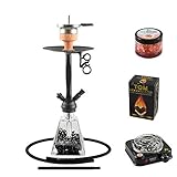 Shisha Set mit Shisha Amy I need you II, Kohleanzünder, Naturkohle, Kaminkopf, Dampfsteine und eine kleine Überraschung (Schwarz / Schwarz-Matt)