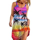 Kleider Damen Sommer Boho Blumenmuster Strapskleid Sexy Kleid Damen Casual A Linie Strandkleid für Frauen Beach Damen Kleid Vintage Sling Minikleid Sommerkleid Damen Rundhals Ärmellos Freizeitk