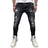 BMEIG Herren Skinny Jeans Destroyed Ripped Zerrissene Slim Fit Stretch Distressed Denim Basic Männer Jeanshose Designer Schwarz L