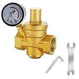SWAWIS Druckminderer Wasser DN20 3/4 zoll Messing Einstellbare Wasserdruckminderer, Druckregler Wasser mit Manometer, Überdruckventil mit 2 Einstellwerkzeug