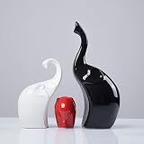 Unibest Dekofiguren aus Porzellan Elefanten Familie 3-er Set Höhe 24/16/7cm schwarz/weiß/