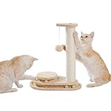 Amazon Brand - Umi Katzenkratzbaum Kleine Exquisite Holz-Kratzbaum-Sisal-Kratzer mit baumelndem Ball Interaktives Spielzeug Beige 45