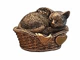 Monello Katzenurne Katze in Körbchen - bis. ca. 9 kg - ca. 0,85 ltr. - Tierurne Urne für Katzen auch als Grabstein oder Grabschmuck - für innen und außen - handgefertigt - edle Optik
