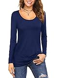 Florboom Damen T-Shirt Rundhals Langarm Shirt Elegantes Oberteile Basic Tops Herbst Casual Bluse Tunika Dunkelblau L
