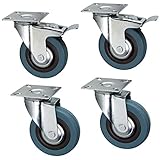 SET 4 Stück Transportrollen Laufrollen Möbelrollen 50 mm 75 mm 100 mm (75 mm, 2x ohne Bremse + 2x mit Bremse)