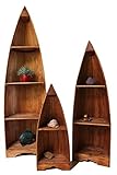 Naturesco Exotisches Standregal Regal maritim Boot Bootsregal Bootsform massiv Holz braun Hellbraun 195cm, 145cm, 95cm LengthRange 145