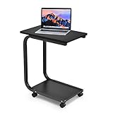 COSTWAY 2 Ebenen Laptoptisch auf Rollen, Beistelltisch C-Form, Pflegetisch bis 40kg belastbar, PC Notebook Tisch mit Metallrahmen, Ablagetisch fürs Sofa und B