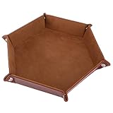 TOPBATHY Sechseck Würfel Tablett PU Leder Würfelteller Würfeltablett Würfelbrett Faltbar für Dungeons Dragons RPG Würfelspiele Tischspiele（braun）
