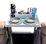Docktail Pontoon Utility Table mit Getränkehaltern und Aufbewahrungsmöglichkeit, Befestigung auf 3.8 cm quadratischer Pontonschiene, Paket enthält Halterung, langlebig, wetterfest und tragb