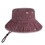 CHOK.LIDS Klassischer Eimerhut aus Baumwolle mit breiter Krempe und verstellbarem Band Trendiger Unisex-Sonnenhut Leichtgewichtiger Outdoor-Reise-Boonie (Beere)