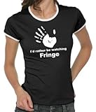 Touchlines Girlie Ringer T-Shirt Fringe, black, S, B9104