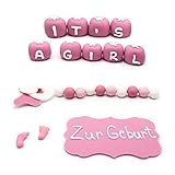 Bombasei 11 teiliges Baby Shower Set aus Fondant Rosa, Tortendekoration für eine Babytorte138 g