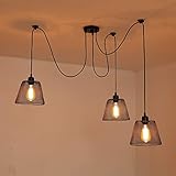 DEDVBJ DIY Pendelleuchte Höhenverstellbar Faltbar Metall Lampenschirm Schwarz Spinne Hängelampe 1/3-flammig Kronleuchter E27 Vintage Industrie Hängeleuchte Wohnzimmer Schlafzimmer Esszimmer Esstisch,B