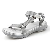 riemot Trekkingsandalen Damen Komfort Sandalen Outdoor Sports Frauen Sommer Walkingschuhe Trekking- & Wandersandalen Flach Atmungsaktiv und Schnell Trocknend, Damen Silber EU 38