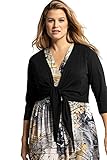 Ulla Popken Damen große Größen Übergrößen Plus Size Bolero, Kurze Jacke, Jersey, 3/4-Arm, Saumknoten schwarz 46+ 794514100-46+