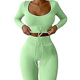 Yoga-Workout-Sets für Frauen, 2-teiliges Fitness-Outfit, gerippt, nahtlos, bauchfreies Tank, Leggings mit hoher Taille und Tank-Top, Jumpsuit-Set, Grün_108, S