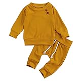 Geagodelia Babykleidung Set Baby Jungen Mädchen Kleidung Outfit Langarm T-Shirt Top + Hose Neugeborene Weiche Einfarbige Babyset T-8718 (Gelb, 3-6 Monate)