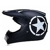 FFKL VIIPOO Black Star Volles Gesicht Helm Mit Goggles Handschuhen Maske Helm, MTB Erwachsene Motorrad Motocross Helm Set Motorrad Off Road Crash Helm Schutzgetriebe Dot,M 56~57