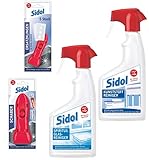 SIDOL Kunststoff-Fenster & Glasreiniger perfekt für die Reinigung von Wintergärten, Rollladen allen Glas & Kunststoff-Oberflächen *****Kunststoff- + Glas-Reiniger und Schaber mit Ersatzklingen*****