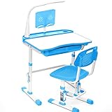 Yinleader Kinderschreibtischstuhlset, ergonomischer himmelblauer Kinderschreibtischstuhl Höhenverstellbarer multifunktionaler Schreibtisch und Stuhl, Schülertisch mit Lampe und Bü