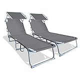 VOUNOT 2er Set Sonnenliege mit Dach, Klappbare Strandliege, Gartenliege Liegestuhl, Sonnendach und Rückenlehne Verstellbar, 190 x 58 x 27 cm, G