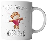 vanVerden Tasse mit Spruch - Hab dich ganz doll lieb - Teddy mit Herz - beidseitig Bedruckt - Geschenk Idee Kaffeetasse, Tassenfarbe:Weiß