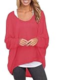 ZANZEA Damen Lose Asymmetrisch Jumper Sweatshirt Pullover Bluse Oberteile Oversize Tops Rot EU 48/Etikettgröße 2XL
