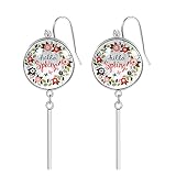 Hello Spring Flower Drop Dangle Ohrringe Set für Damen/Mädchen Edelstahl Ohrringe mit schönem Druck für Geburtstag/Party/Weihnachtsgeschenk