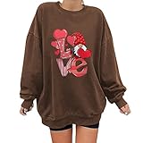 Timbrigte Rundhals Damen Lange Ärmel Valentinstag Musterdruck Mittlere Länge Übergröße Sportswear Tops Retro Mode Sweatshirt Oberteile Teenager Mädchen Lange Ä