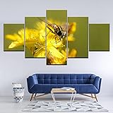 QQWW Biene, der Honig sammelt Leinwandbild XXL Wandbilder Wohnzimmer Wohnung Deko Kunstdrucke 5 Teilig Wandbild 50x25cm Vlies Leinwand Bild Hd Gedruckt Wandk