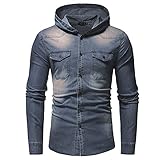 TIREOW Herren Hoodie Jeansjacke mit Kapuze Winter Herbst Slim Langarm Washed Jeansjacke Top Bluse (Light blue, XXL)