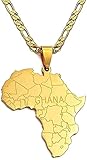 LBBYLFFF Halskette Afrikanisches Papier Halskette mit Halsketten Ghana Ohrringe Gold Farbe Schmuck für Frauen Mann Afrikanische Karten Geschenk